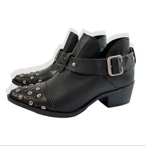 Musse & Cloud Black Genuine Leather silver Stud Pointed Toe Asher Ankle Bootie